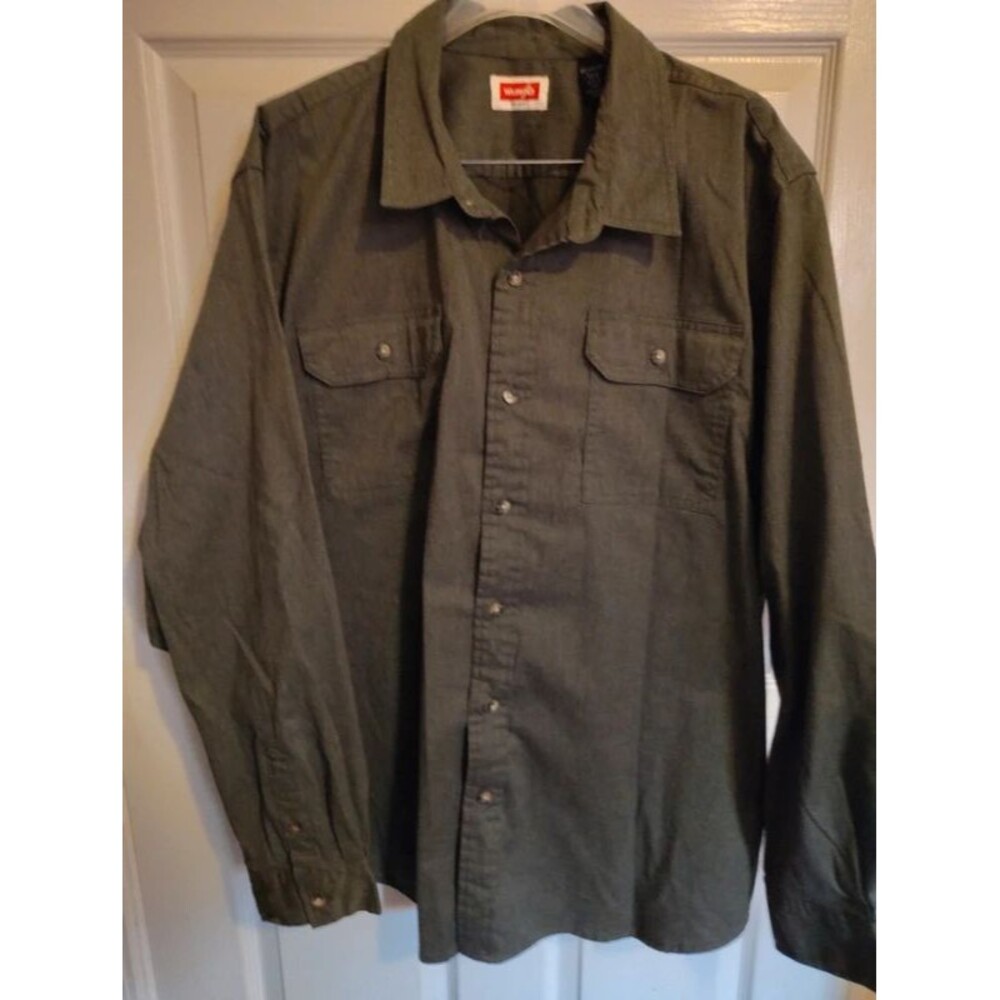 Wrangler 2XL olive green men's shirt long sleeve